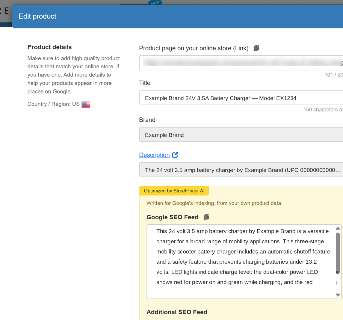 GFeed reads your product fields and writes a Google-structured feed — your original stays untouched.